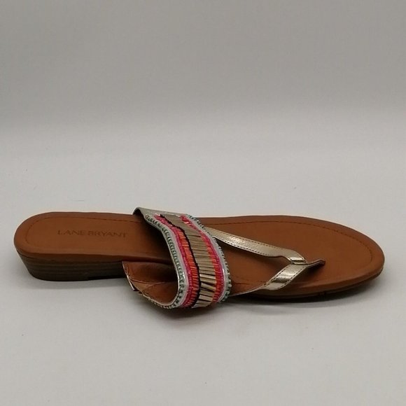 Lane Bryant Womens Wedge Heel Thong Sandal Silver/Multicolor Cushioned Sz‎ 10 W - Picture 2 of 9